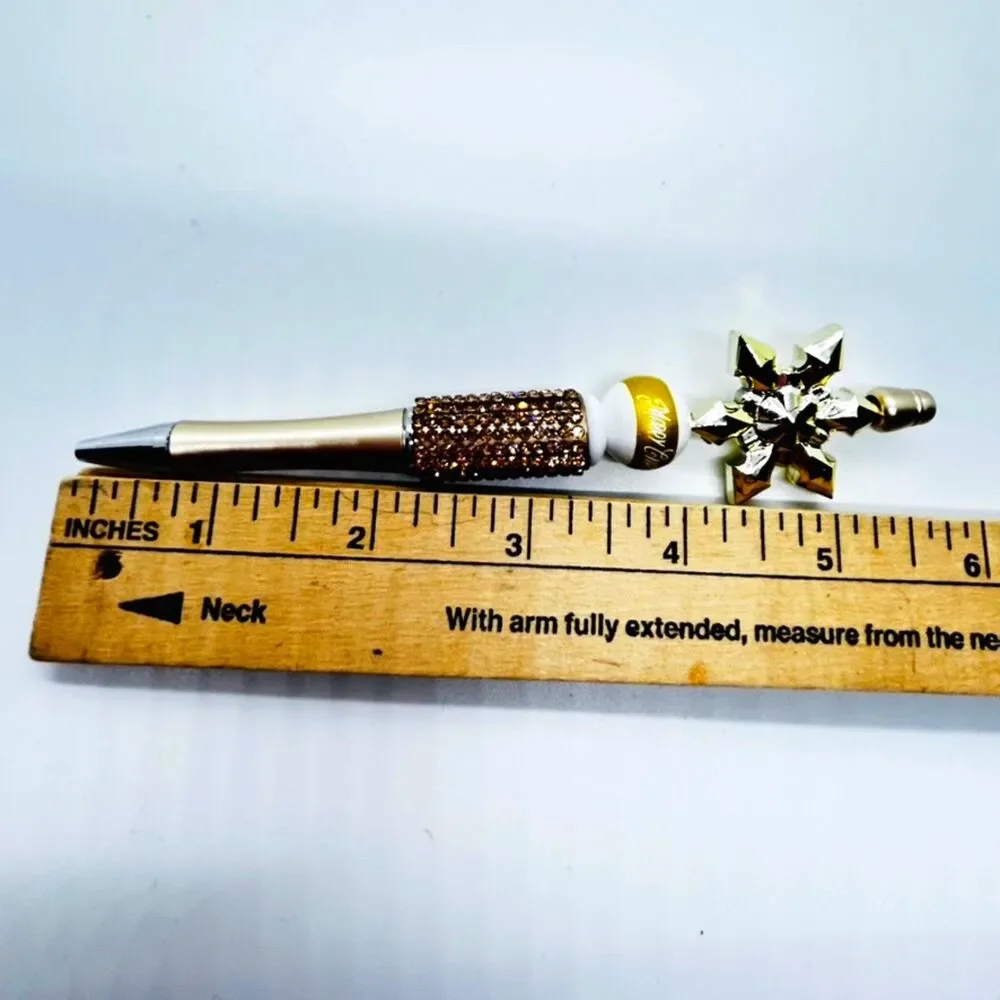 Unique Handmade Merry Christmas Gold Brown Crystal Snowflake Beaded Pen